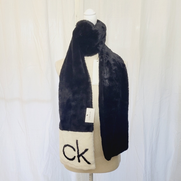 CALVIN KLEIN Faux-fur Luxurious Neck Wrap Scarf for Women-Double Sided LOGO XL - Picture 5 of 8
